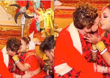 शादी के बीच अचानक किस करने लगे दूल्हा-दूल्हन, देखकर हैरान हुए रिश्तेदार, वीडियो वायरल हुआ तो मचा हड़कंप
