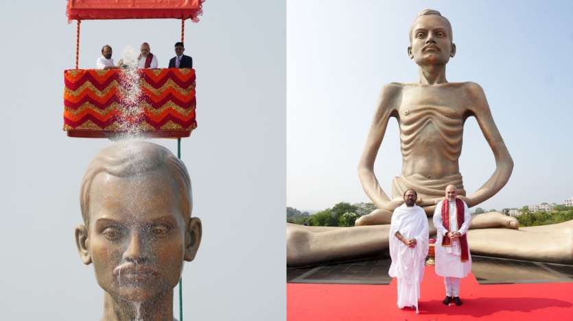 महामस्तकाभिषेक के समारोह: गृहमंत्री अमित शाह पहुंचे राजचंद्र आश्रम, खुद किया विराट प्रतिमा का महामस्तकाभिषेक