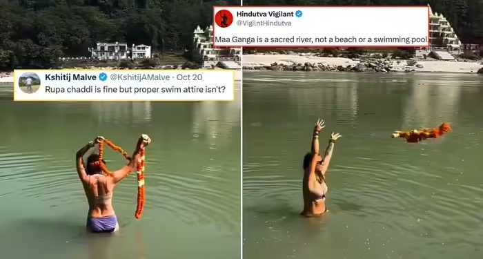 विदेशी महिला ने बिकिनी पहनकर लगाई गंगा नदी में छलांग, वायरल वीडियो पर मचा बवाल