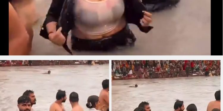 गंगा स्नान करने गई लड़की ने पहनी ट्रांसपेरेंट टीशर्ट, देखते रह गए लड़के, वीडियो वायरल हुआ तो हुई जमकर किरकिरी